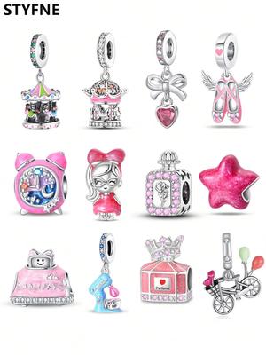 Charms Plata Copper Colors Pink Carousel Alarm Clock Beads Charmpendant For Original Bracelet For Women Diy Jewelry Love Gift