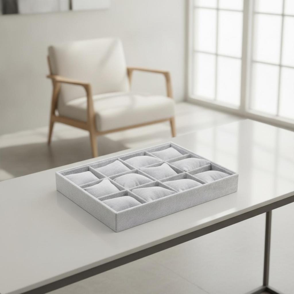 Samt Schmuckdisplay-Tablett 12-Schlitz-Organizer Aufbewahrungsbox mit Kissen für Uhren und Halsketten