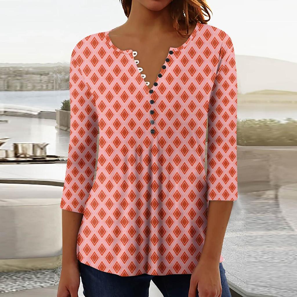 Women's Fashion Casual Pullover T-Shirt 3/4 Sleeve Printed Top