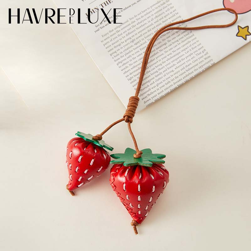 Strawberry charm cowhide hamburger lantern leather fashion high-end persimmon keychain decoration pendant bag accessories