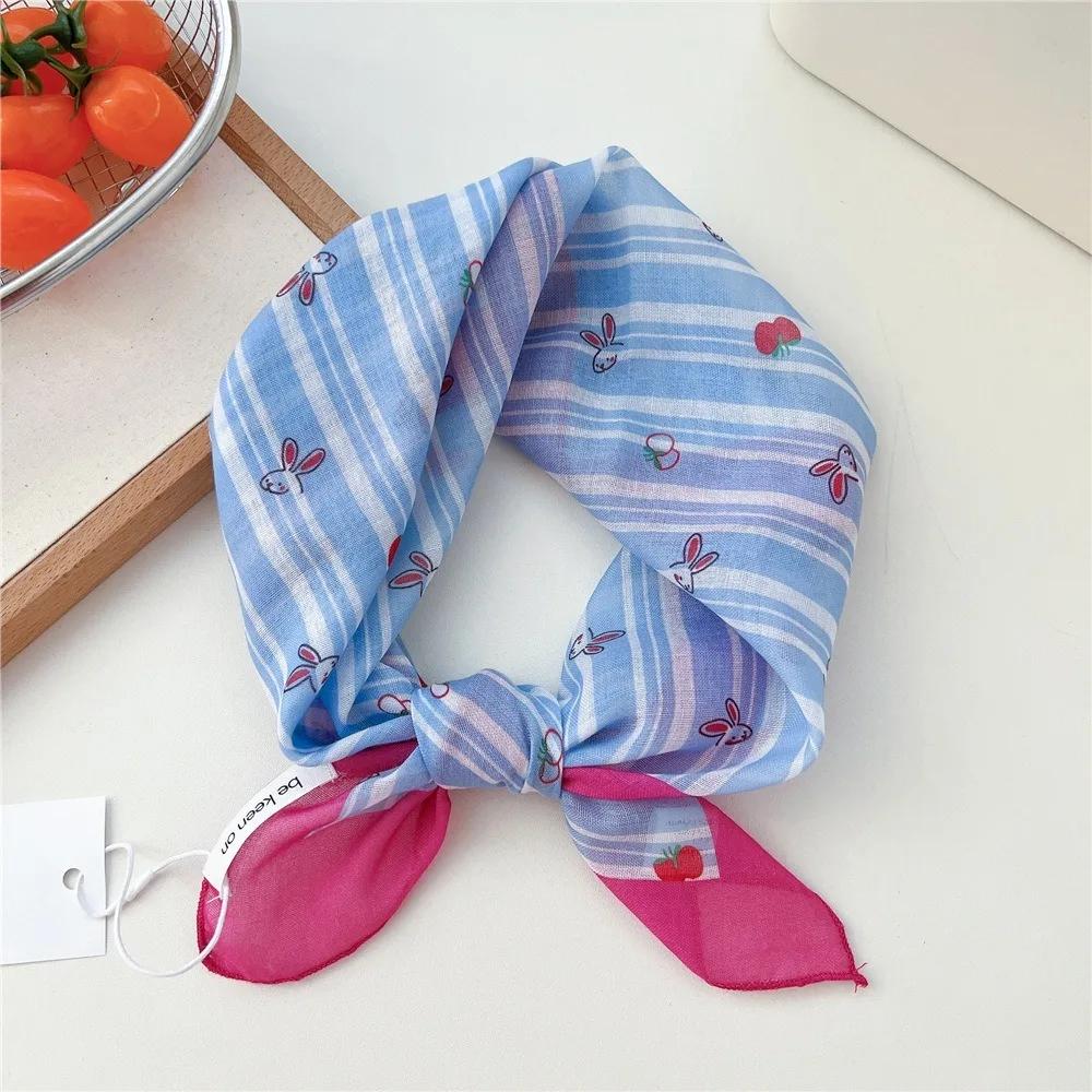 Fashion Floral Print Square Scarf Soft Handkerchief Women Hair Scarf Cotton Linen Head Scarfs Ladies Neck Scarves Summer Autumn