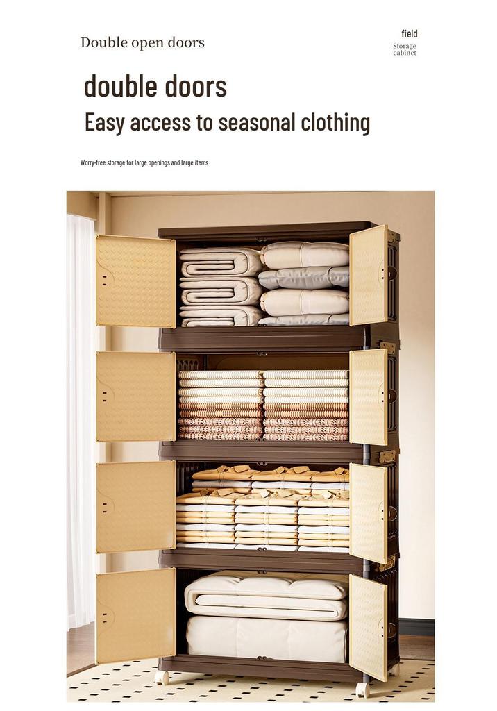Vintage-Style Double Door Folding Storage Cabinet for Clothes