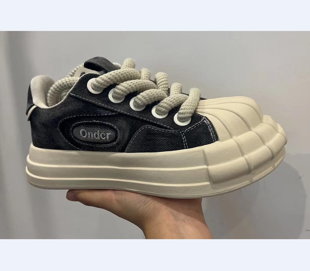 

Женские джинсовые кеды, новые женские туфли с ракушечным носком, весенние универсальные туфли на платформе с большой головой, супер-огненные кеды для скейтборда 44 чёрный