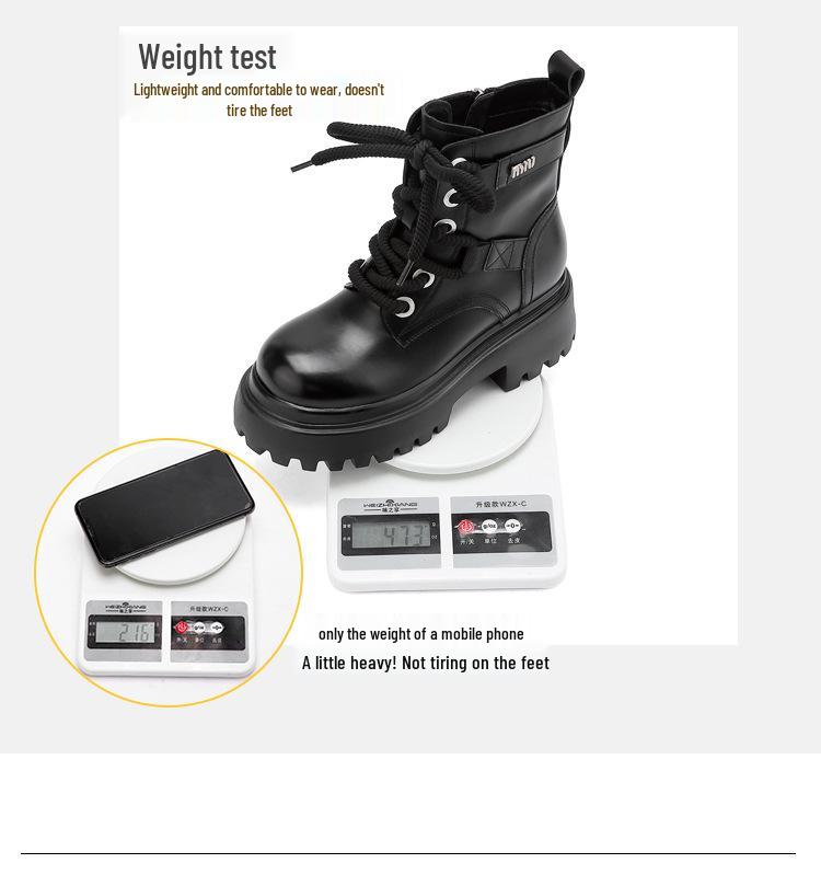 Women's British Style Lace-Up Ankle Boots - Genuine Leather, Thick Sole, Heightening, Autumn/Winter 2025