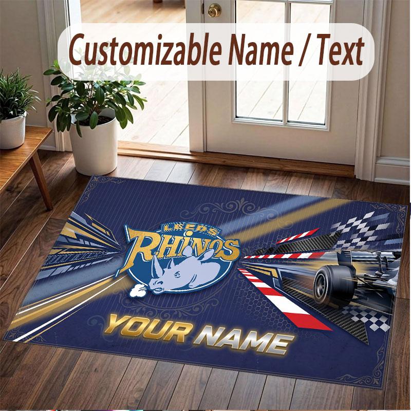 Custom Rug Leeds Rhinos Pattern Print Name Text Soft Non‑Slip Floor Carpet for Home Indoor Decoration