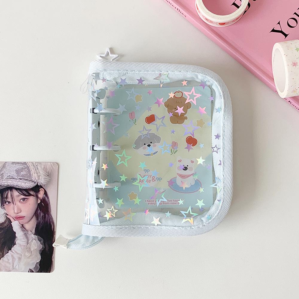 Korean Holographic Star PVC Card Holder - Cute Heart Zipper Album for Photocards & Journaling