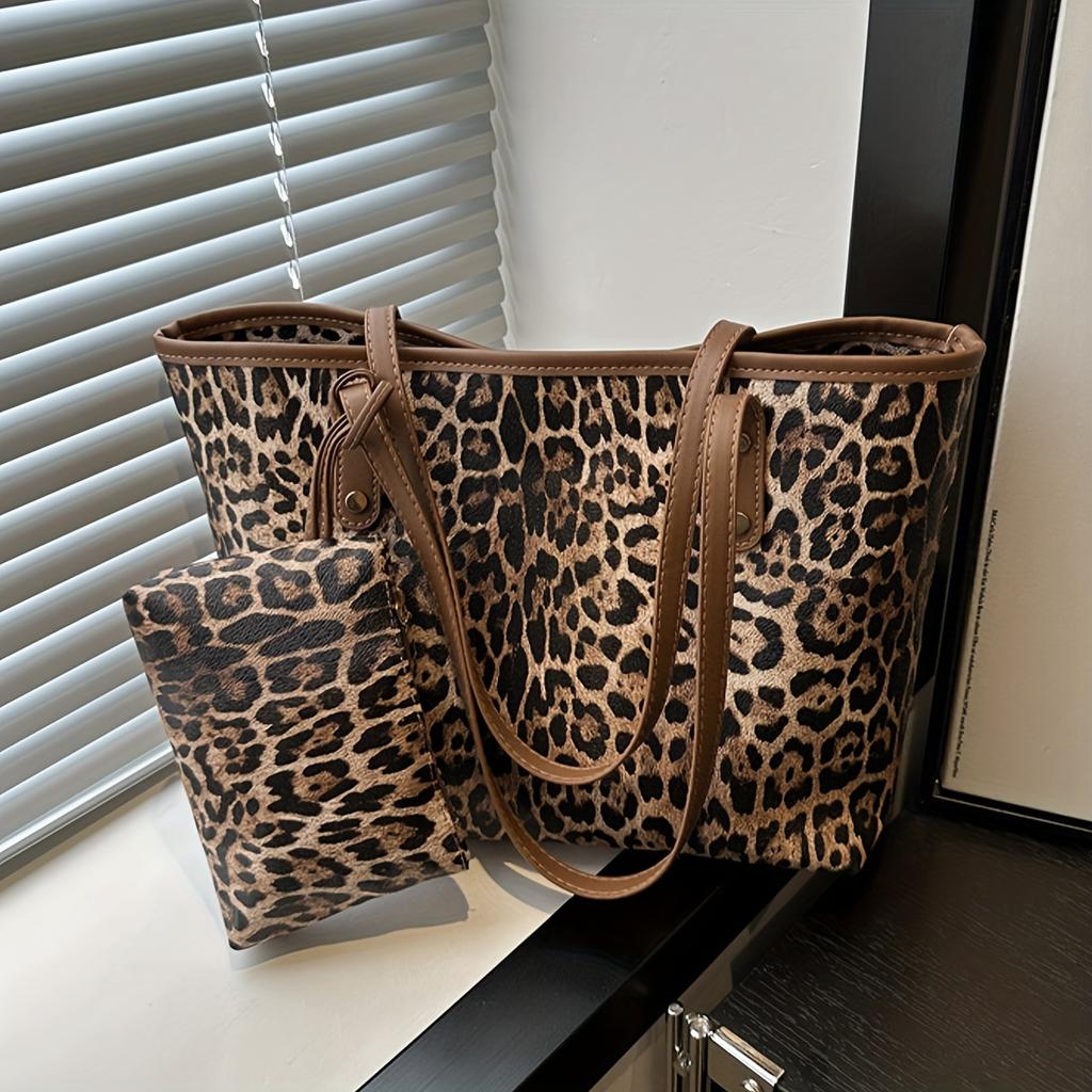 European And American Large Capacity Fashionable Ins Personality Leisure Autumn New Leopard Print Suit Shoulder Tote Bag