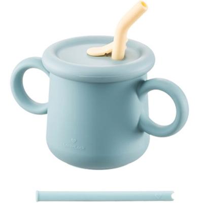Lock&Lock Little Rub Silikon-Trinkbecher mit Strohhalm für Kleinkinder, 200 ml + 2 Sorten spezielles Strohhalm-Set, himmelblau (Becher/Kreuzstrohhalm), Gelb (gebrochenes Stroh), 1 Satz
