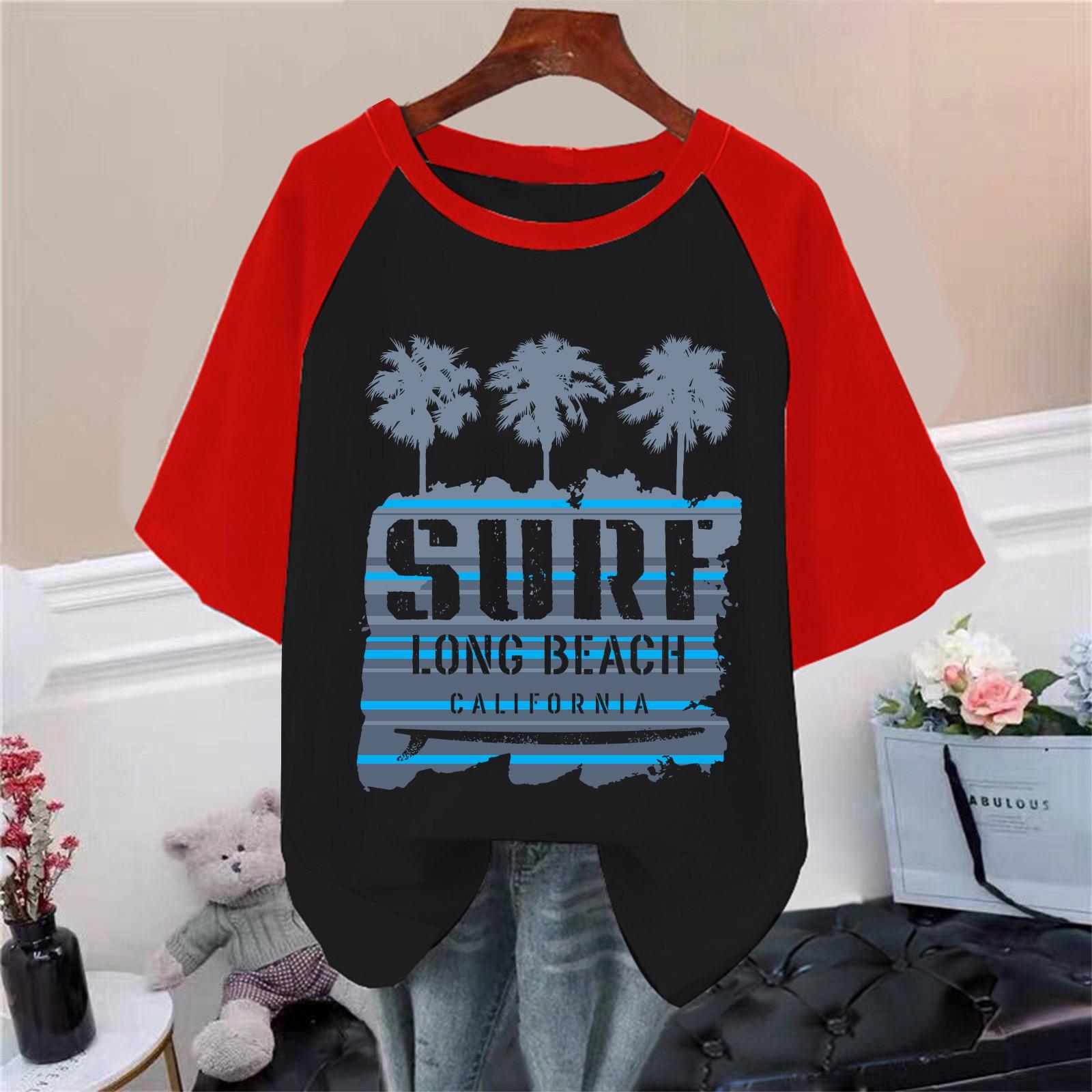 

Женская повседневная мода, удобная, темпераментная, пляжная, с принтом «Океан», рукав реглан, футболка, топ S