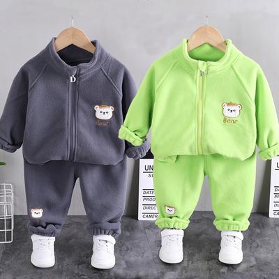 Kids Padded Sets Boys Girls Thickened Warm Suit Children's Fleece Sport Outfits Infant Cartoon Cute Bear Coat And Pants 2pcs