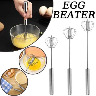 Effortless Hand Mixer! Semi-Automatic Rotary Whisk, Stainless Steel Creamer with Beechwood Handle for Baking, Kitchen DIY Tool