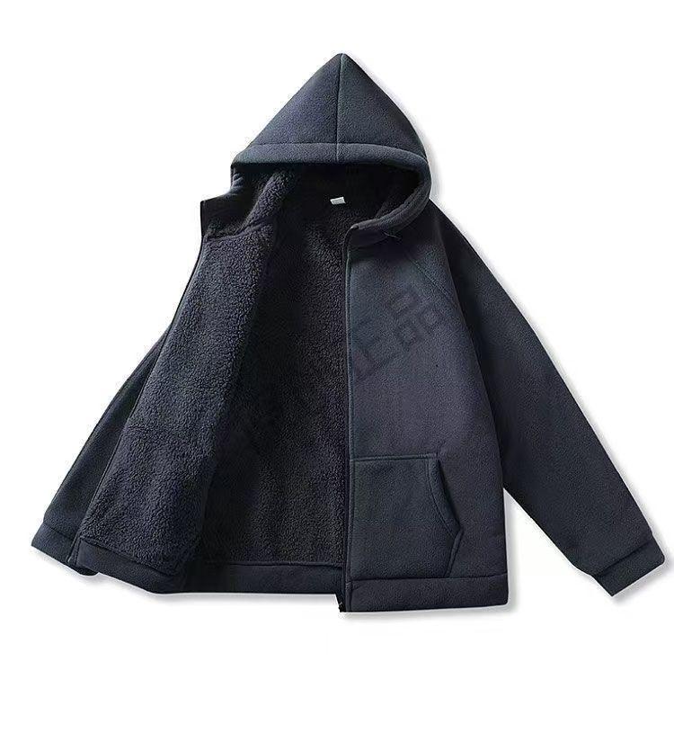 Pánska teplá fleecová bunda s kapucňou: Nový štýl, Hrubá podšívka, Ležérny vonkajší kardigán