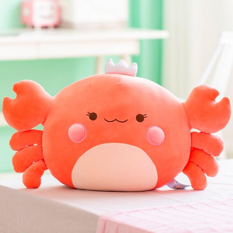1pc 58cm Down Cotton Stuffed Crab With Crown Plush Toys Underwater Animal Cute Plushie Chair Sofa Cushion Decor Toy Throw Pillow