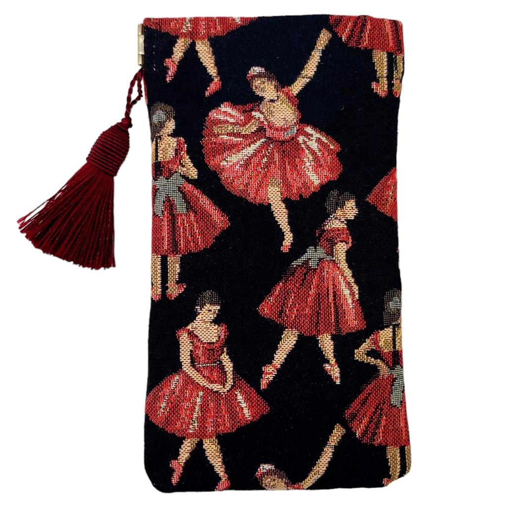Belle Blanche Eyeglasses Pouch Ballerina Made in Japan - - Gobelin, (Ballerina Black/Red Dress)