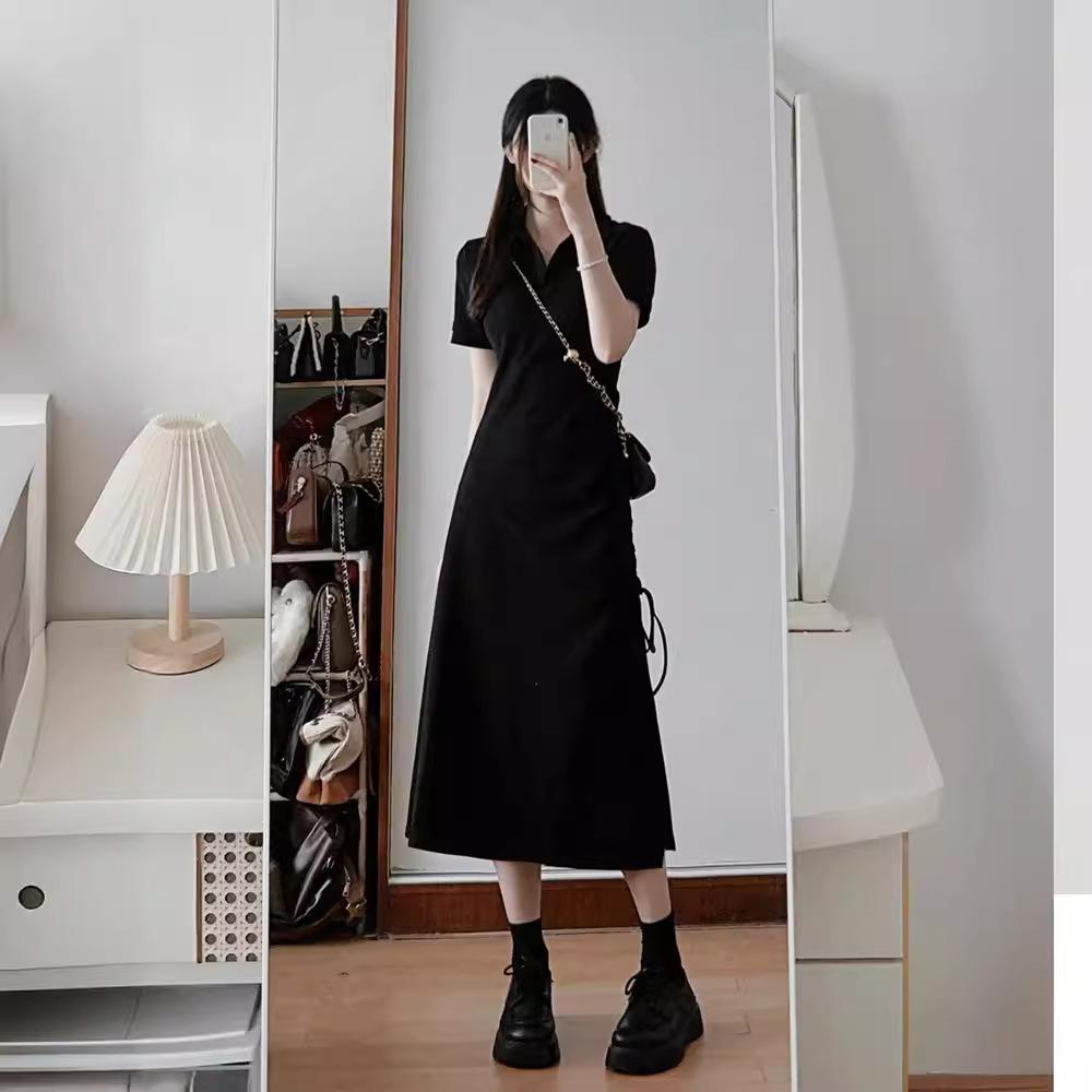 Black Polo Collar Dress, High-end Design Sense, Niche Temperament, Thin French Casual Dress, Children's Summer New Models