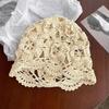Bohemian Style Hollowed Out Beanie Cap Thin Woven Cap Sweet Crochet Flower Knitted Hat  Ladies