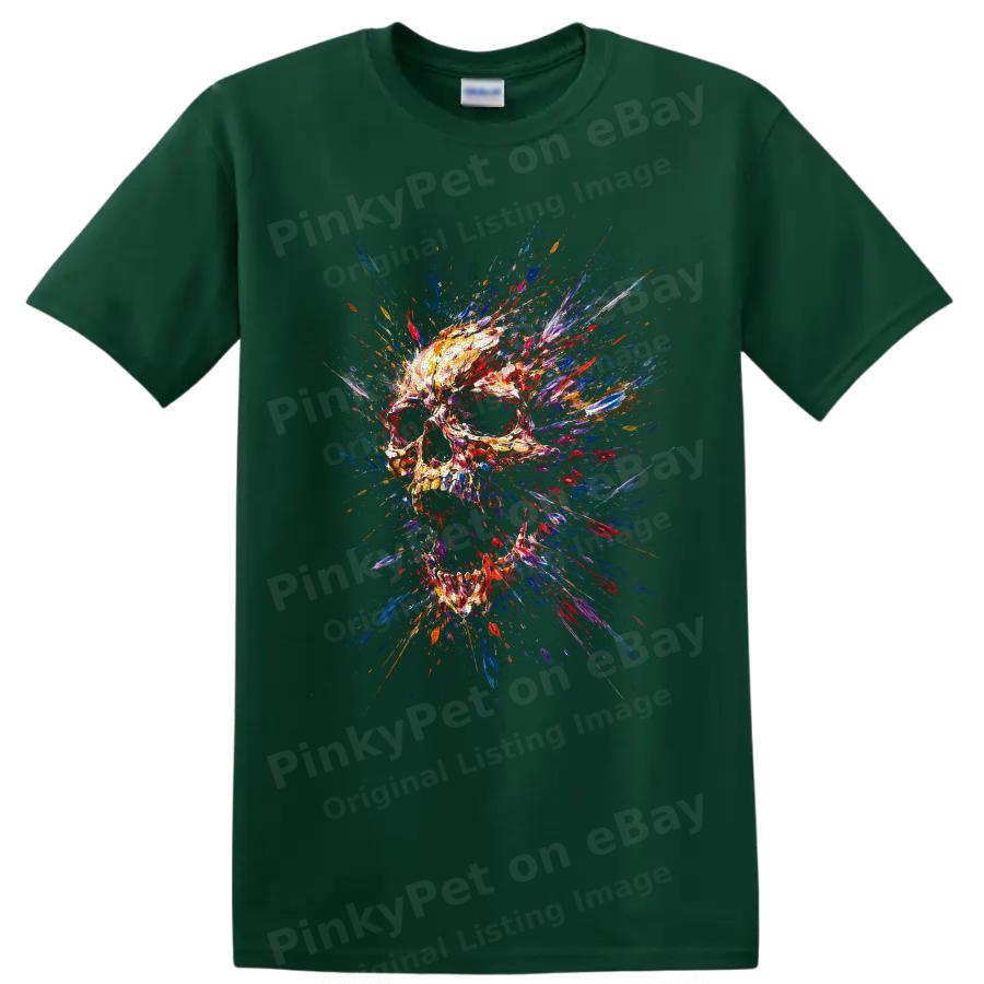 Abstract Skull Paint Splash T Shirt Colorful Gothic Art Graphic Tee Unisex