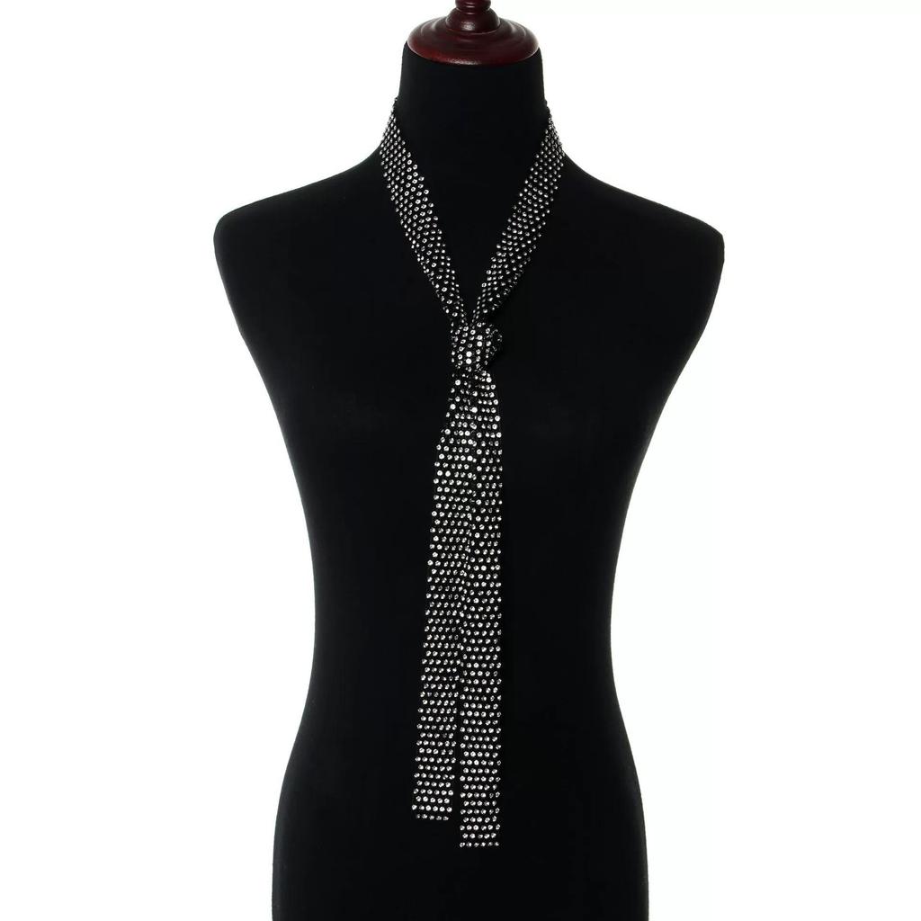 European & American Rhinestone Mesh Tie - Trendy Nightclub Accessory with Sequins, 130cm