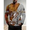 Men's Outdoor Fishing Long Sleeve T-shirts 3D Fish Print Round Neck Tshirt Summer Casual Loose Top Oversized Men Fishing Clothes