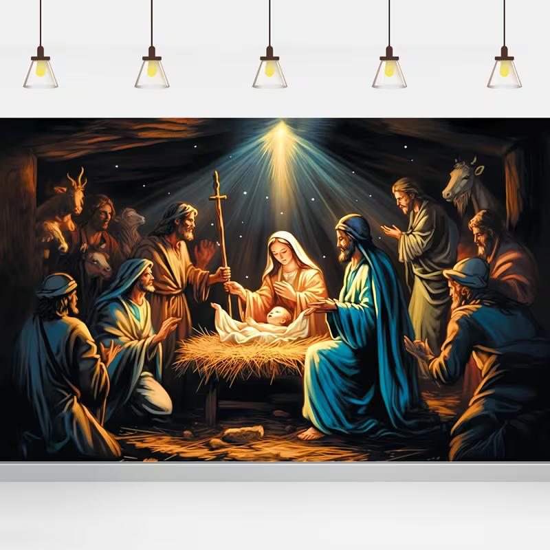 2D Holy Family Stable Backdrop for Christmas & Religious Studio Shoots