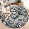 Sketch Truck Whale Poseidon Skeleton Round Area Rug,Carpet Rug for Living Room Bedroom Sofa Playroom Decor,Non-slip Floor Mat