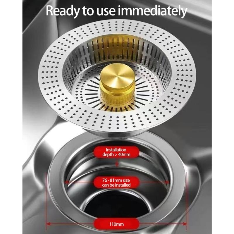 Kitchen Sink Drain Plug Stainless Steels Drain Strainer Bounce Cores Sink Plug Anticlogging Push Type Sink Stoppers