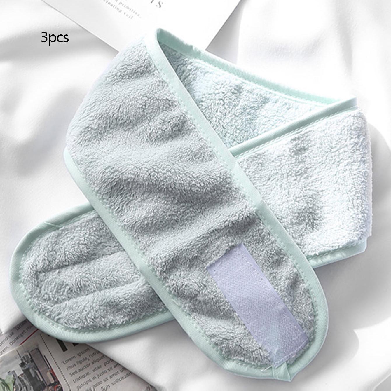 

3 шт. Регулируемая повязка для макияжа, резинки для волос, для умывания, держатель для волос, мягкая махровая повязка на лицо, аксессуары для волос для ванны, СПА для женщин зелёный