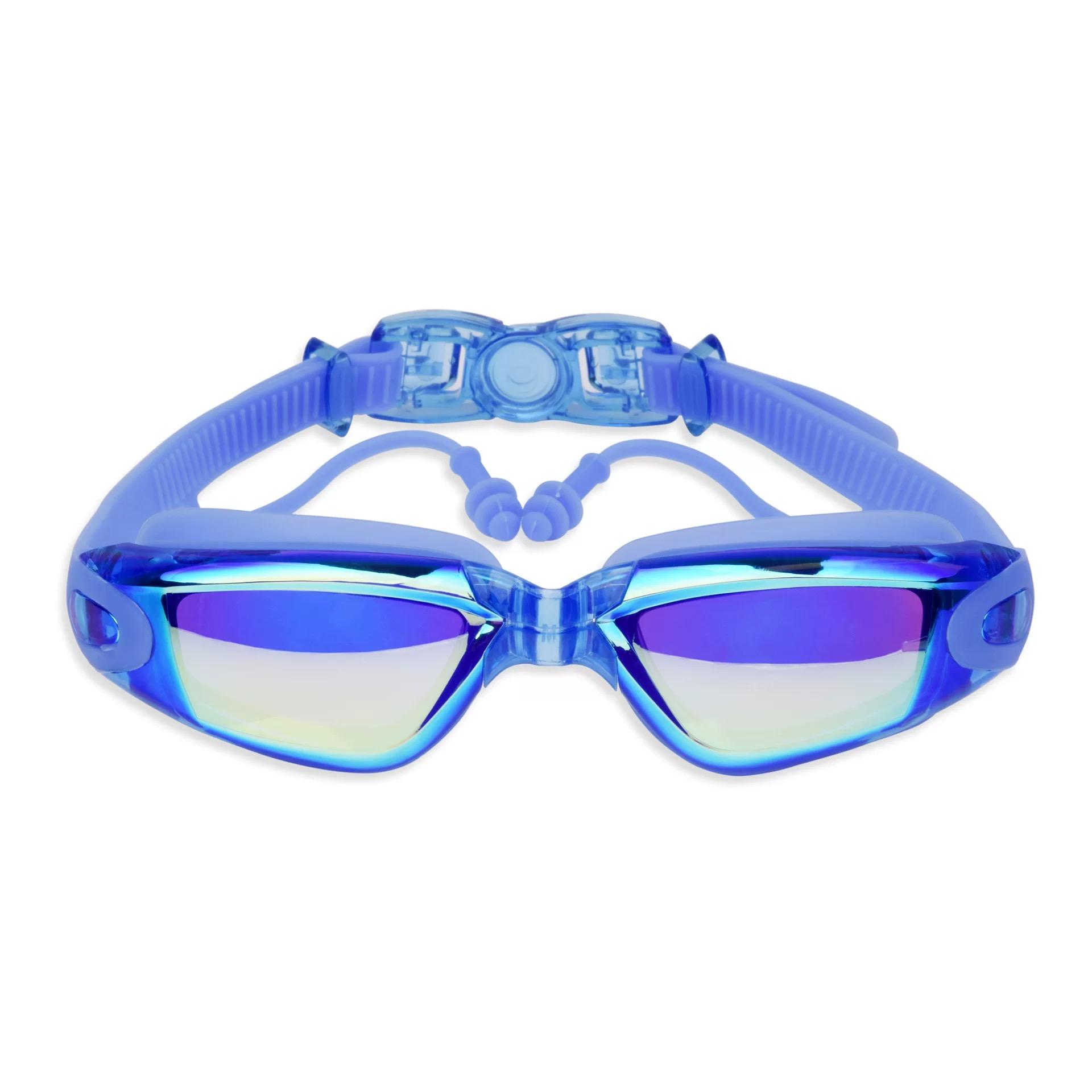 Custom Adult Swimming Goggles, HD Anti-Fog, Electroplated Multi-Color PC Lenses синий
