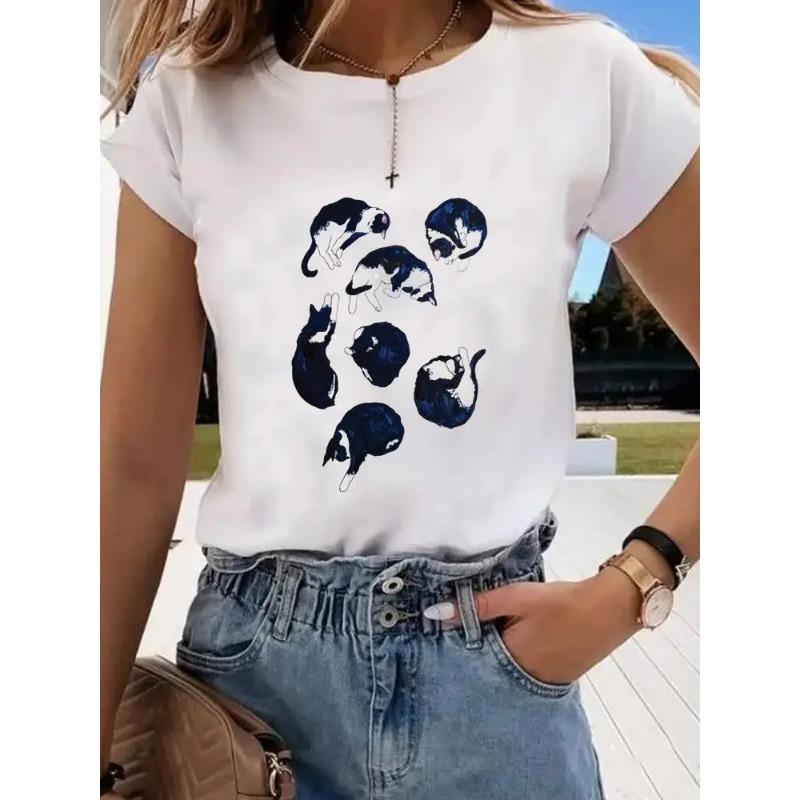 Short Sleeve Print Clothes Women Spring Summer Female Tee Fashion Cat Love Sweet Valentine Shirt Lady Graphic T-shirt