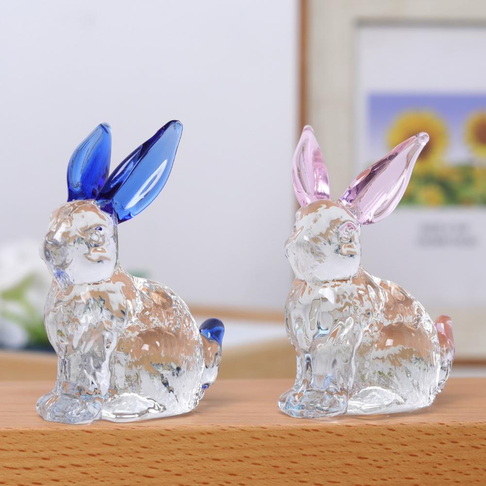 Cute Rabbit Statue Desktop Rabbit Decoration Elegant Faux Rabbit Figurine Glass Art Sculpture for Home Office Decor