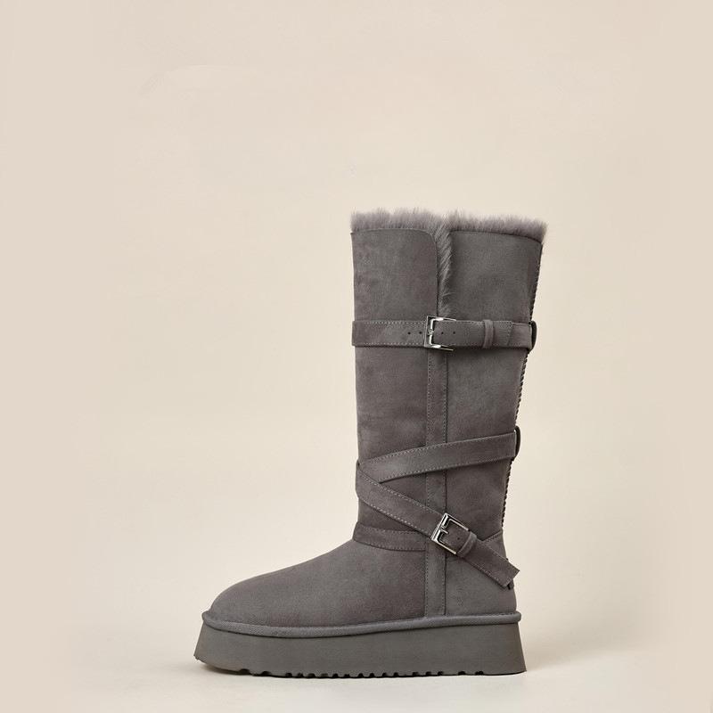 New Women's Long Snow Boots with Added Fleece and Thickened High-top Cotton Shoes