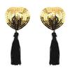 Heart-Shaped Sequined Nipple Covers with Tassels - Silicone Pasties Lingerie Accessories
