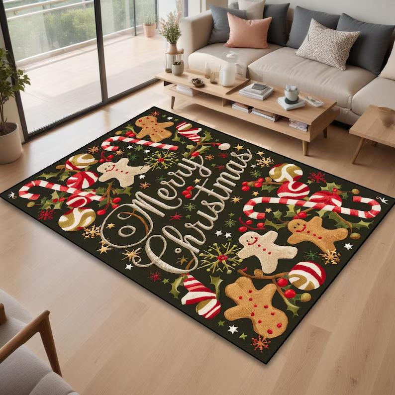ChristmasGingerbread Rug Eve Decor Cute Christmas Area Rug Merry Christmas Festive Area Rug for Holiday Cheer New Year Gifts