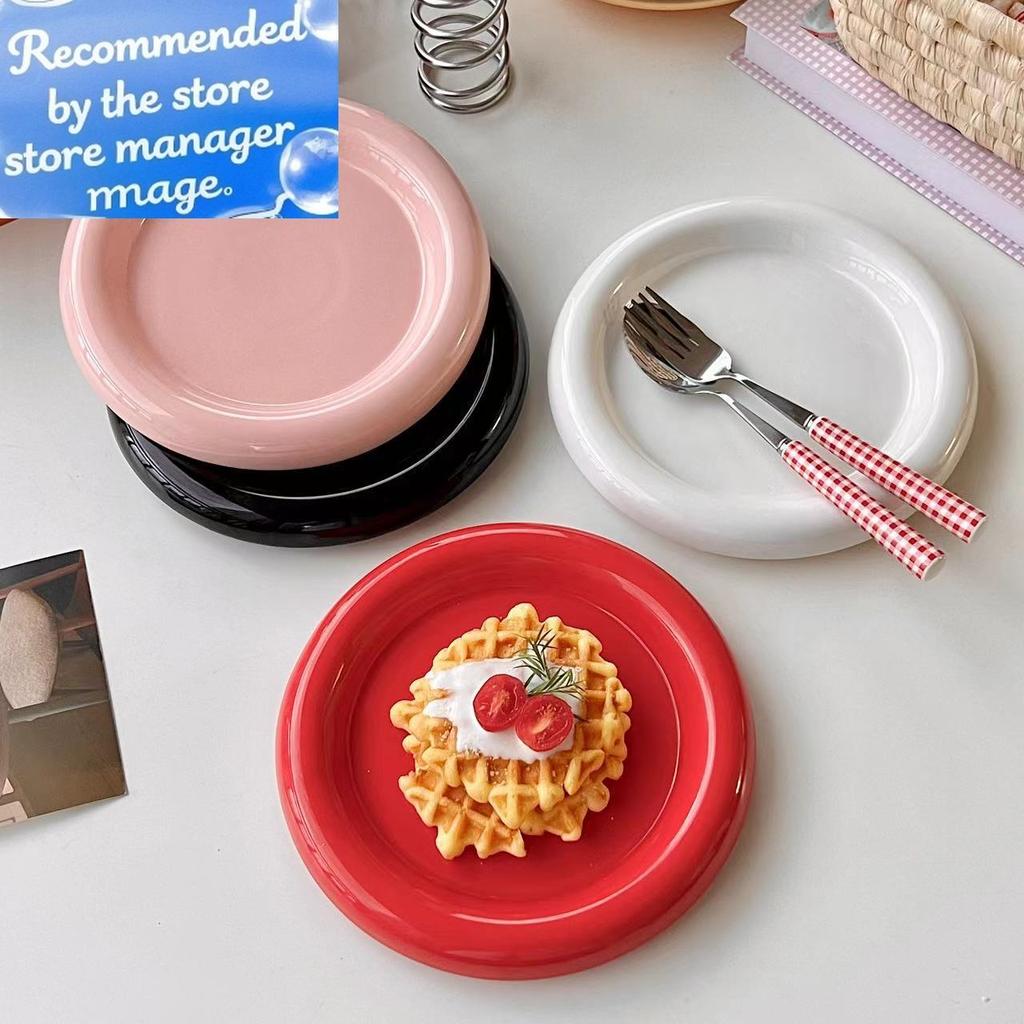 Kaufe Runde Keramikplatte Dickrandige Westliche Speiseplatte Kreative Steak Nordische Tischware Keramikplatte Hauptgericht Küchenutensilien Qualität zum Preis ab 77