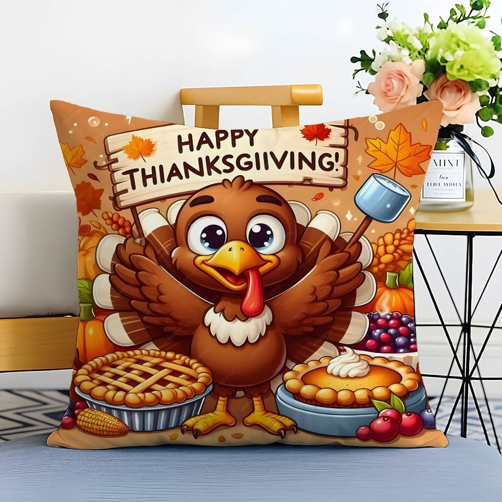 Cute Turkey Celebrate Thanksgiving Pillow Case Printed Brushed Fleece Pillow Baby Skin-Touch Eco-Friendly Dye-Sublimat