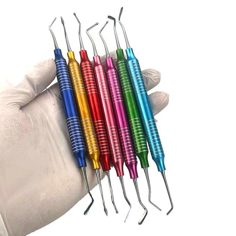 Set de 7 bucăți Rășină Compozită Dentară Cap de Rășină pentru Obturații Unelte Spatulă Culoare Titan