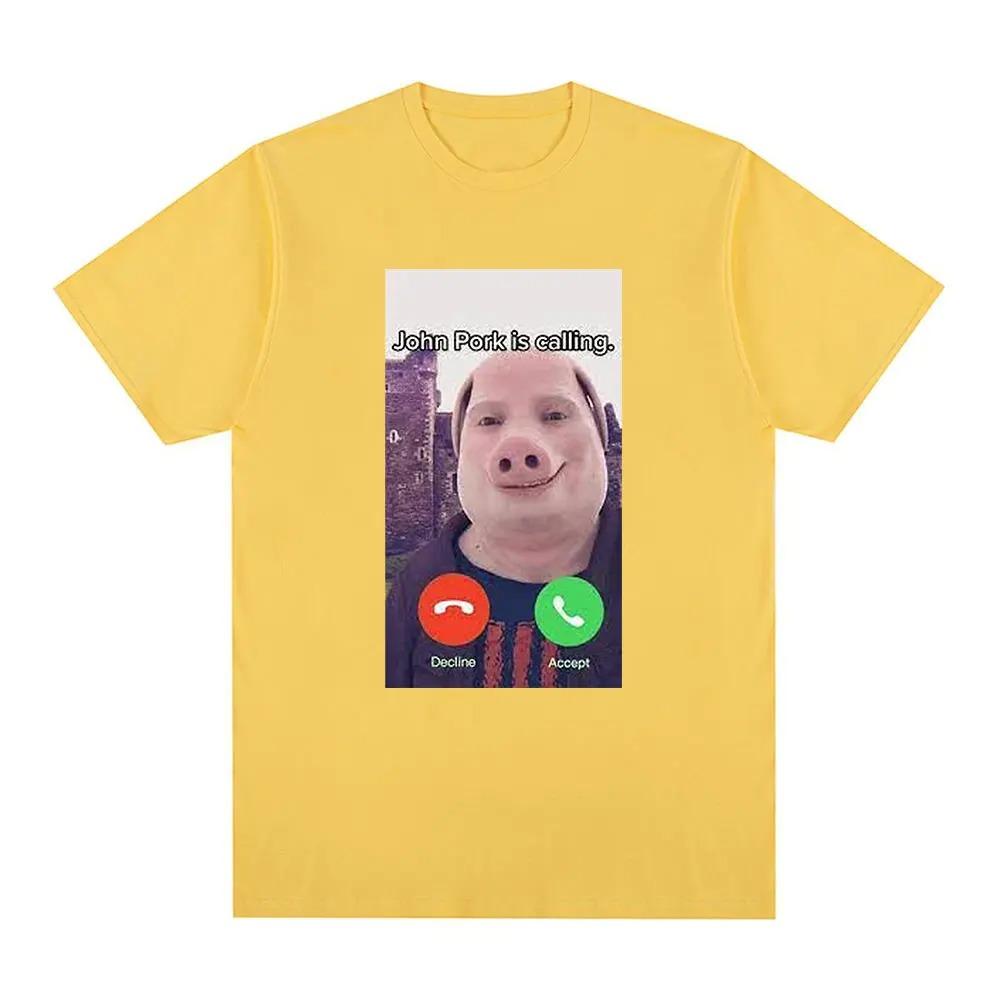 Summer John Pork Is Calling Funny Answer T Shirt Fashion For Fan Vintage Washed Unisex Comfortable Stretched Versatile Tops