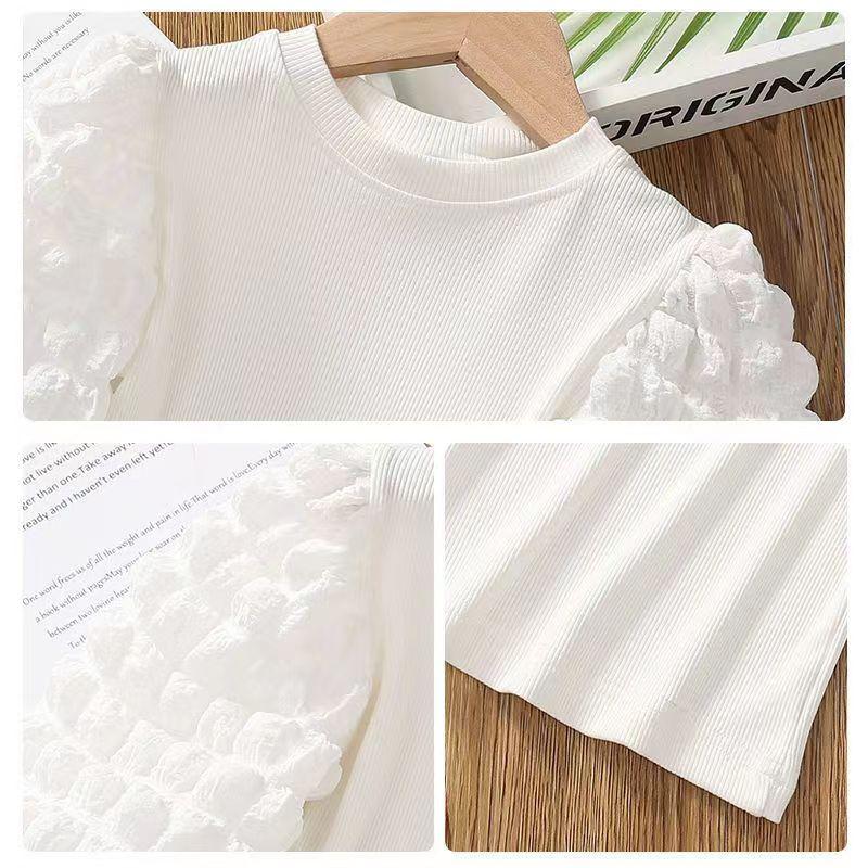 Girls Bottoming Shirt  New Long-sleeved Tees Child Girl Puff Sleeve T-shirt  Spring Autumn  Kids Round Collar Tops