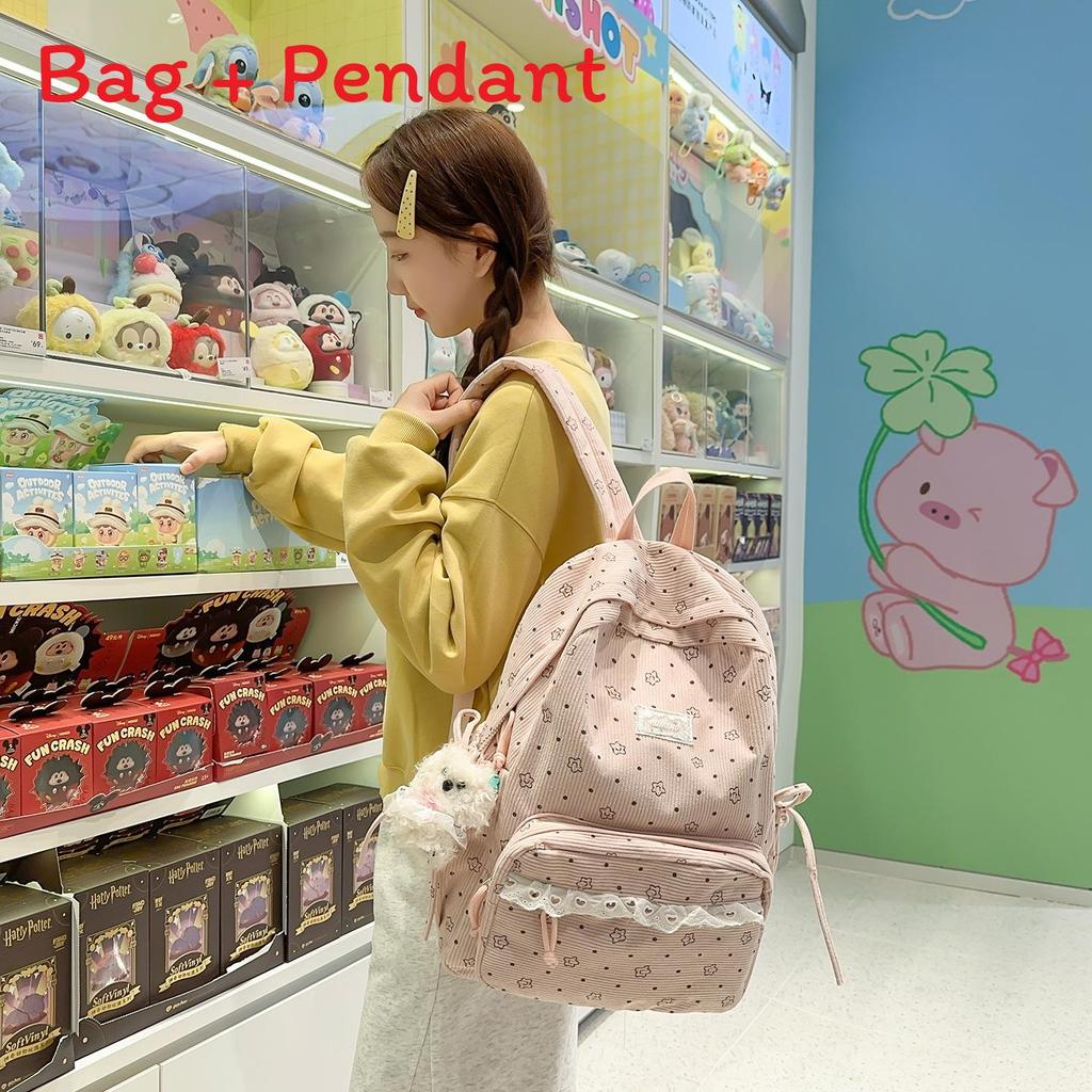 College Style Girl Small Backpack With Corduroy For Casual Travel And School Use