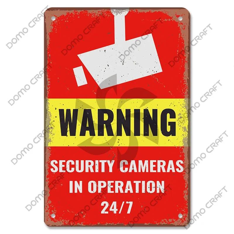 Warning CCTV Tin Signs Metal Plaque Notice  Hour Security Camera Vintage Poster Metal Plate Wall Decor for Mall Shop Bar Home