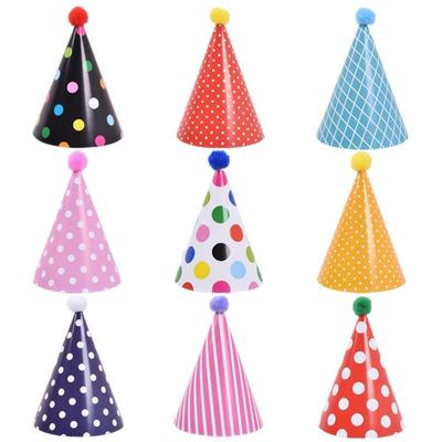 Polka Dot Birthday Party Hats with Pom Poms Colorful Birthday Hat Set Paper DIY Handmade Baby Birthday Headband Baby Shower