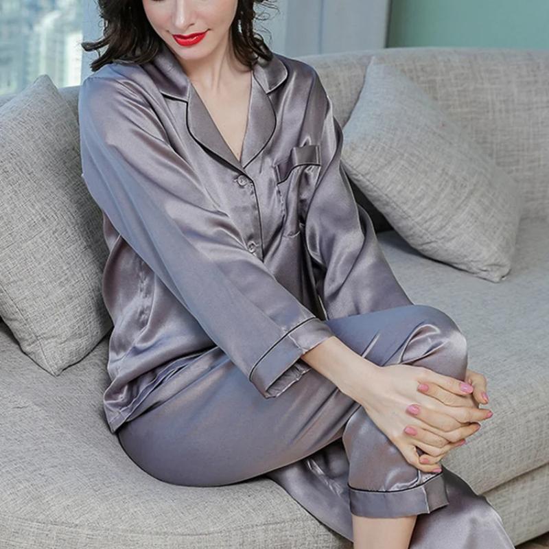 Silk Pajama Set Women's Summer and Autumn Long Sleeve Mulberry Silk Home Clothes Silk Women's Pocket Pajama Set