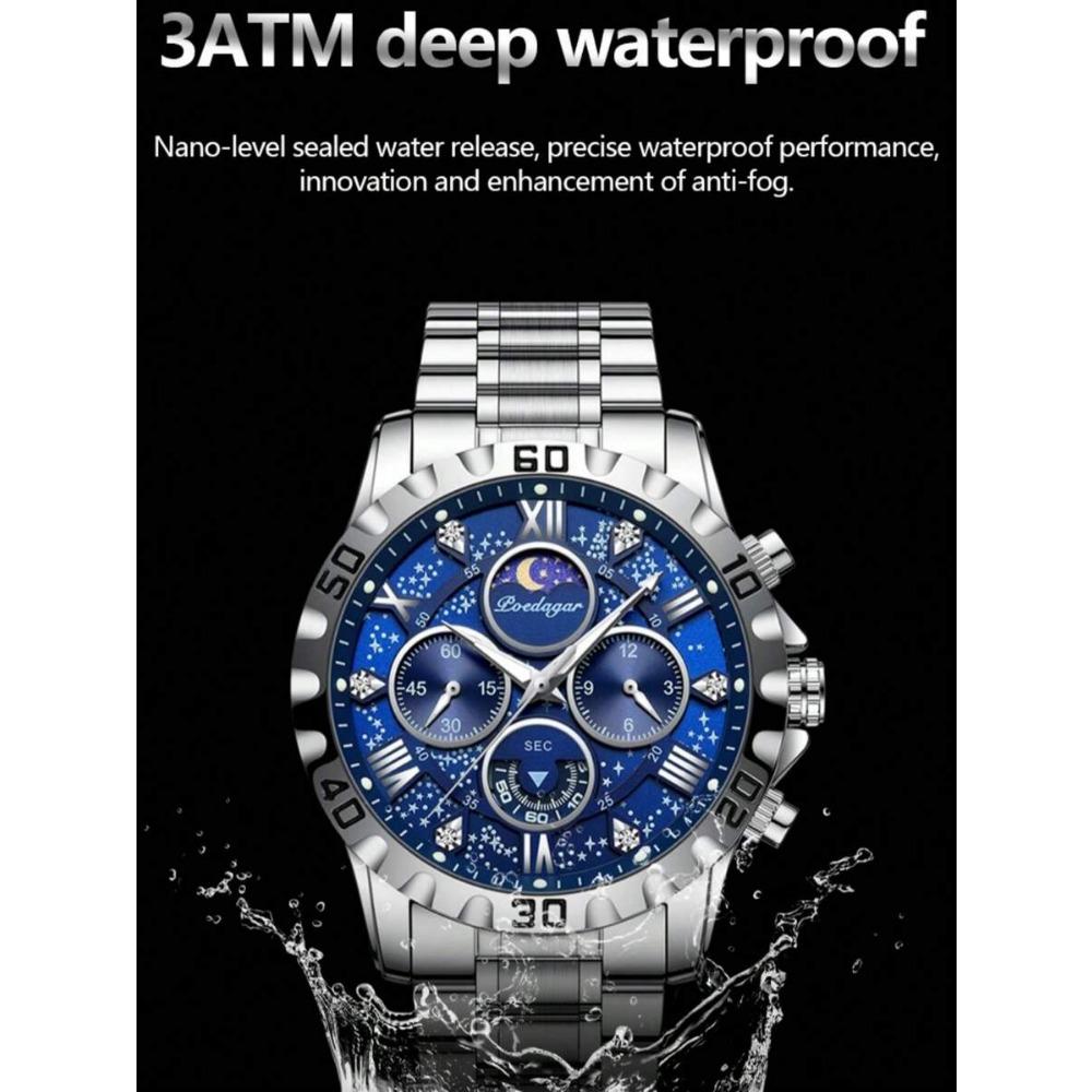 POEDAGAR 1 pz Orologio Sportivo da Uomo, Cronografo Impermeabile, Orologio al Quarzo di Lusso in Acciaio Inossidabile Luminoso con Scatola Regalo