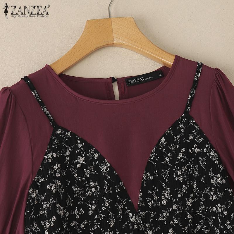 ZANZEA Women Casual Floral Print Patchwork Summer Short Sleeve Blouse