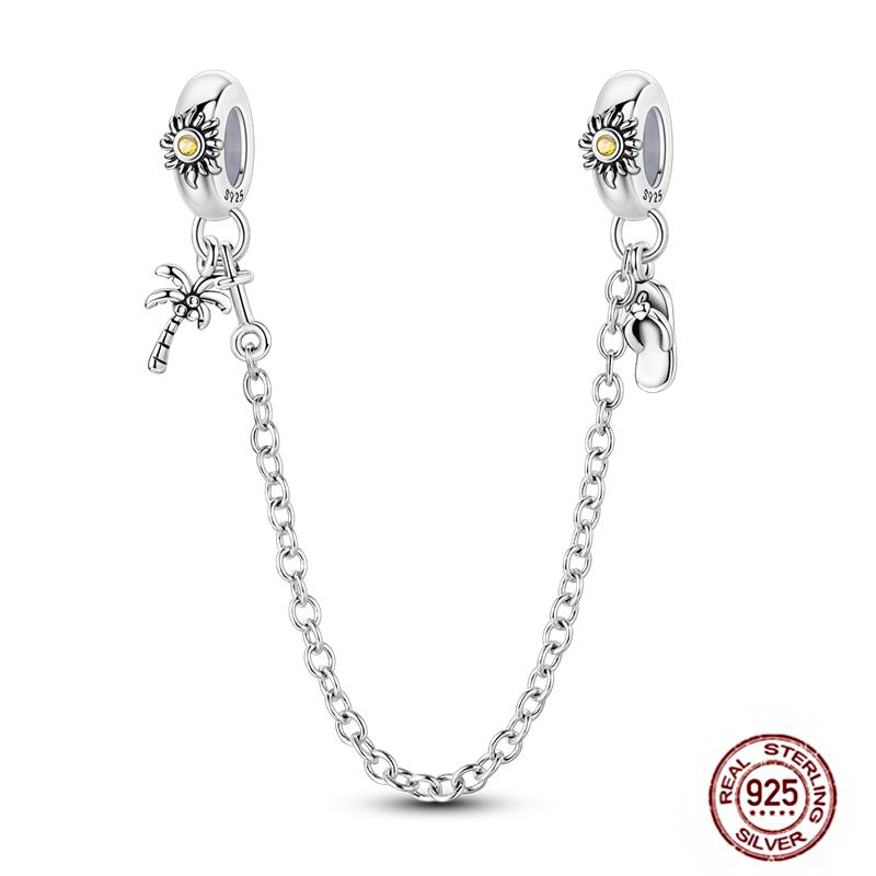 Originalcopper Safety Chain Fixed Clasp Clip Charms Stars Moon Four Leaf Clover Butterfly Beads Woman Bracelet Diy Jewelry