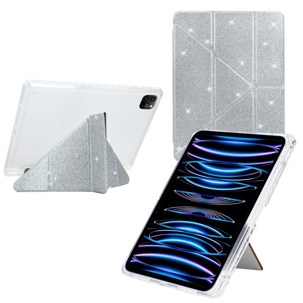Tablet Case For iPad Pro 12.9 (2022)/(2021)/(2020)/(2018) Y-Fold Stand Glitter Leather TPU Acrylic Clear Cover