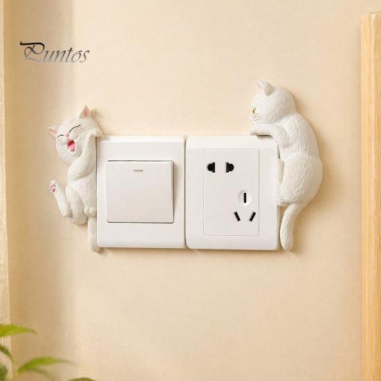 Cat Light Switch Cover 3D Sticker, Decorative Resin Wall Plate Cover, Cute Animal Relief Ornament Stickers, Peel And Stick decorations for Home