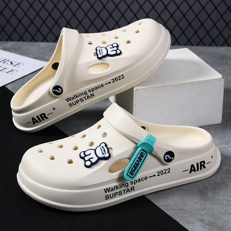 Men's hole shoes 2025 new non-slip thick-soled casual outer wear beach soft-soled nurse bag head slippers men