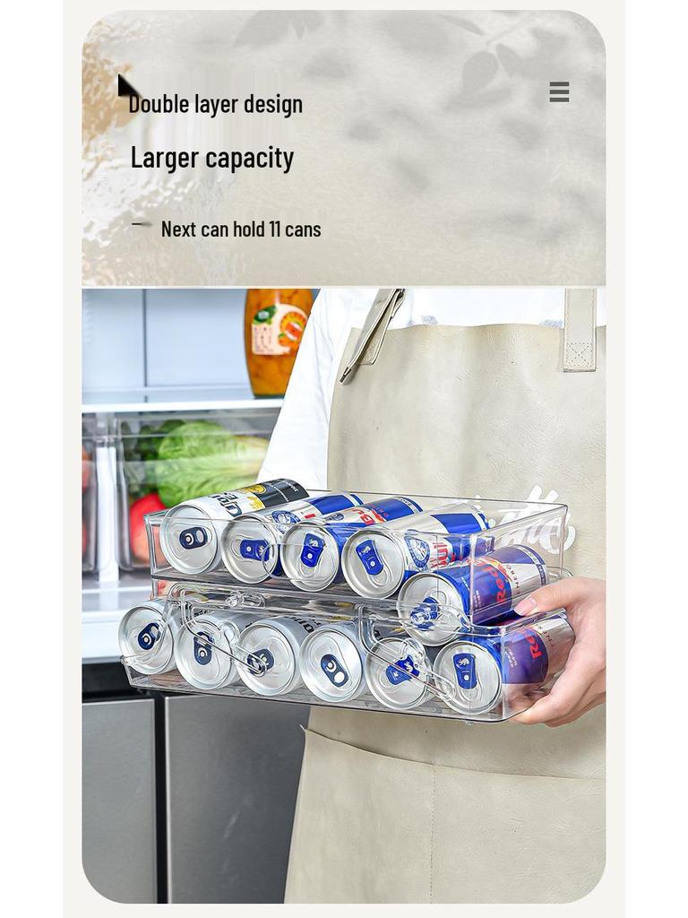 Double-Layer Rolling Beverage Storage Organizer for Fridge