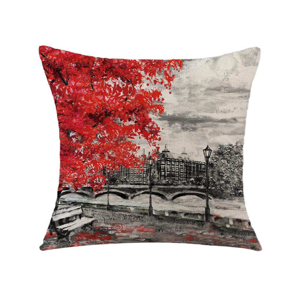 Valentine's Day Pillow Printed Landscape Character Linen Short Plush Pillow Case Home Decoration Pillow Case